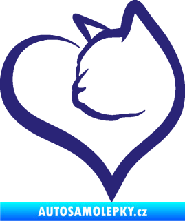 Samolepka Kočka 027 levá v srdíčku střední modrá