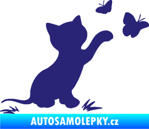 Samolepka Kočka 037 pravá s motýlky střední modrá