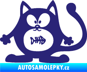 Samolepka Kočka 042 levá s rybou v bříšku střední modrá