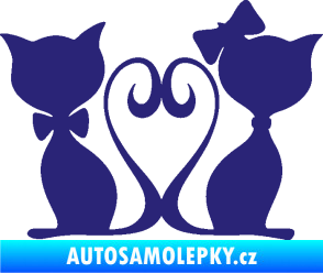 Samolepka Kočky love 002 levá spletené ocásky střední modrá