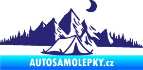 Samolepka Krajina hory 023 pravá kempování střední modrá