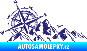Samolepka Krajina hory 043 levá s kompasem střední modrá