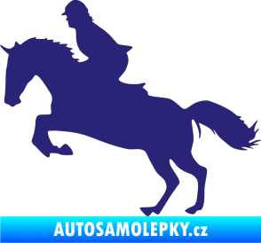 Samolepka Kůň 014 levá skok s jezdcem střední modrá
