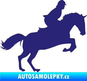 Samolepka Kůň 014 pravá skok s jezdcem střední modrá