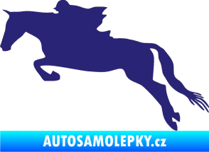 Samolepka Kůň 015 levá skok s jezdcem střední modrá