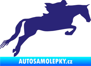 Samolepka Kůň 015 pravá skok s jezdcem střední modrá
