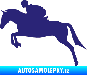 Samolepka Kůň 020 levá skok s jezdcem střední modrá