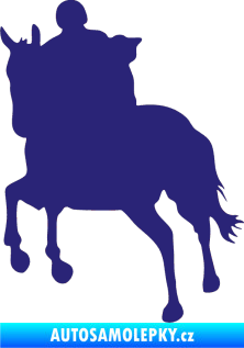 Samolepka Kůň 021 levá s jezdcem střední modrá