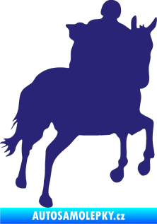 Samolepka Kůň 021 pravá s jezdcem střední modrá
