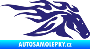 Samolepka Kůň 022 pravá hlava s plameny střední modrá