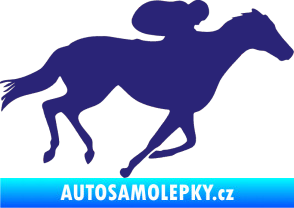 Samolepka Kůň 027 pravá závodí s jezdcem střední modrá