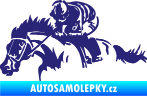 Samolepka Kůň 075 levá závod s jezdcem, dostihy střední modrá
