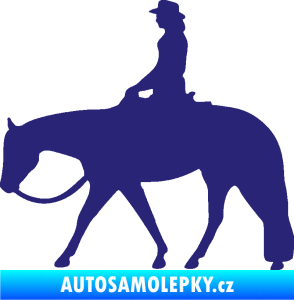 Samolepka Kůň 082 levá kovbojka na koni střední modrá