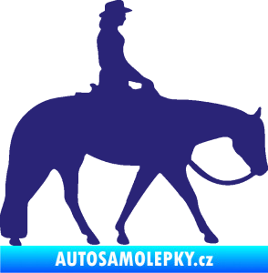 Samolepka Kůň 082 pravá kovbojka na koni střední modrá