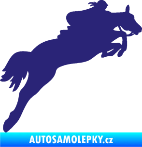 Samolepka Kůň 084 pravá s jezdkyní střední modrá