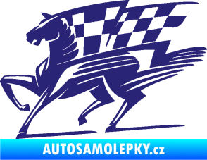 Samolepka Kůň racing 001 levá se šachovnicí střední modrá