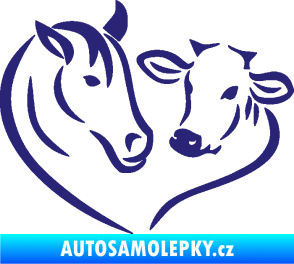 Samolepka Kůň s kravičkou v srdíčku levá láska ke zvířatům střední modrá