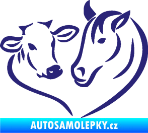 Samolepka Kůň s kravičkou v srdíčku pravá láska ke zvířatům střední modrá