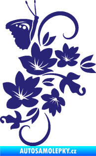 Samolepka Květina dekor 005 pravá s motýlkem střední modrá