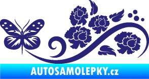 Samolepka Květina dekor 015 levá s motýlem střední modrá