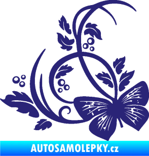 Samolepka Květina dekor 046 levá motýl střední modrá