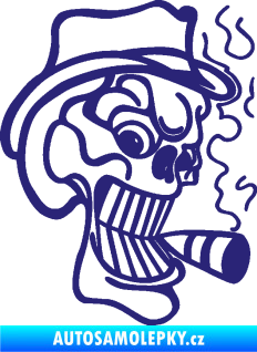 Samolepka Lebka 020 pravá crazy s cigaretou střední modrá