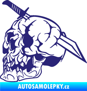 Samolepka Lebka 031 levá probodnutá nožem střední modrá
