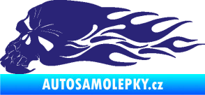 Samolepka Lebka 050 levá v plamenech střední modrá