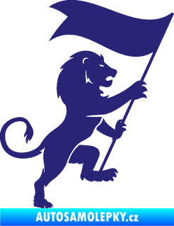 Samolepka Lev heraldika 005 pravá s praporem střední modrá