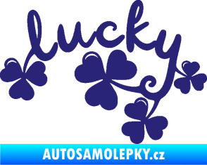 Samolepka Lucky nápis štěstí se čtyřlístky střední modrá