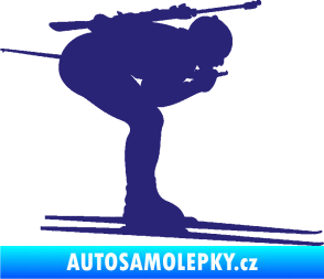 Samolepka Lyžař 028 pravá - biatlon střední modrá
