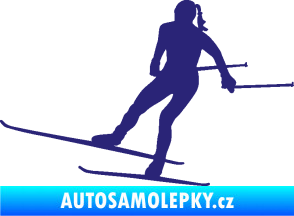 Samolepka Lyžařka 001 levá běh na lyžích střední modrá