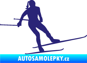 Samolepka Lyžařka 001 pravá běh na lyžích střední modrá