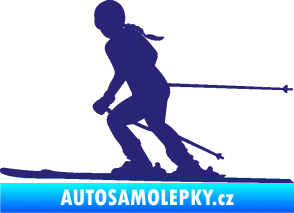 Samolepka Lyžařka 002 levá sjezd střední modrá