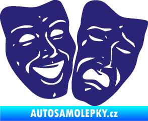 Samolepka Masky tváře 001 pravá veselý a smutný střední modrá