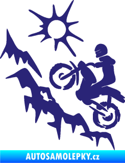 Samolepka Motorka 054 levá motokros s krajinou střední modrá