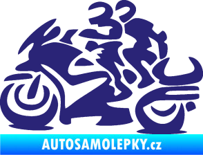 Samolepka Motorkář 009 levá se spolujezdcem střední modrá
