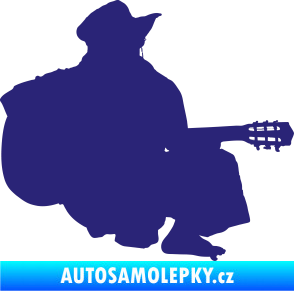 Samolepka Music 014 pravá hráč na kytaru střední modrá