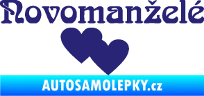 Samolepka Novomanželé 001 nápis se srdíčky střední modrá