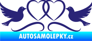Samolepka Novomanželé 002 holubičky se srdíčky střední modrá