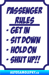 Samolepka Passenger rules nápis pravidla pro cestující střední modrá