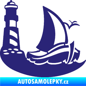 Samolepka Plachetnice 005 pravá s majákem na moři střední modrá