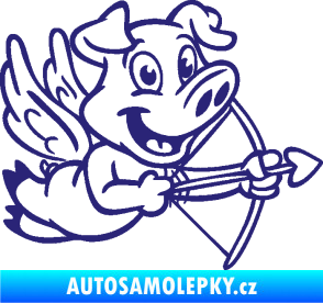 Samolepka Prase 005 pravá s křídly a lukem střední modrá