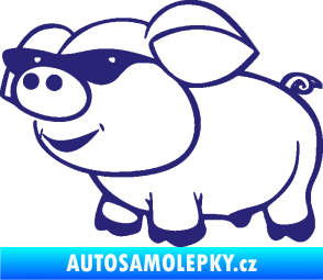 Samolepka Prase 006 levá frajer v brýlích střední modrá