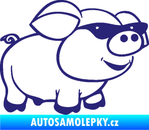 Samolepka Prase 006 pravá frajer v brýlích střední modrá