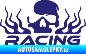 Samolepka Racing nápis s lebkou levá střední modrá