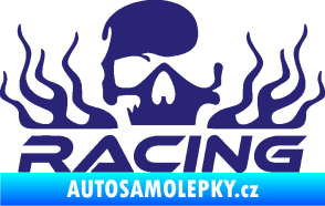 Samolepka Racing nápis s lebkou pravá střední modrá