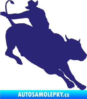 Samolepka Rodeo 001 pravá  kovboj s býkem střední modrá