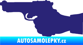 Samolepka Ruka s pistolí 001 levá ruce vzhůru střední modrá
