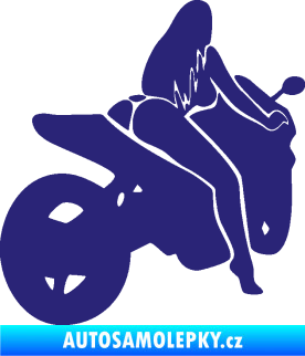 Samolepka Sexy žena na motorce pravá střední modrá